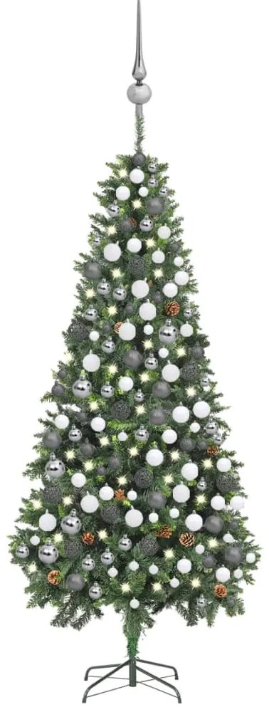 vidaXL Árvore Natal artificial pré-iluminada c/ bolas e pinhas 210 cm