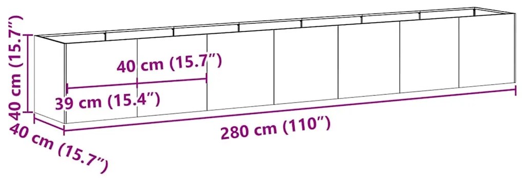 Planter 280x40x40 cm aço galvanizado