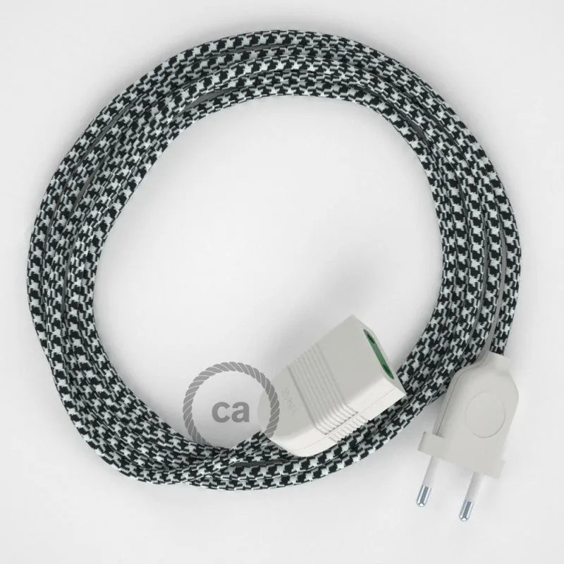Cabo extensão em Seda Artificial Bicolor Branco-Preto RP04 2P 10A. Fabricado em Itália.