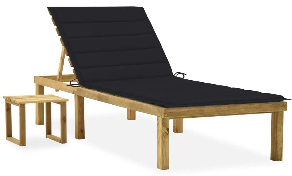 vidaXL Espreguiçadeira de jardim com mesa e almofadão pinho impregnado