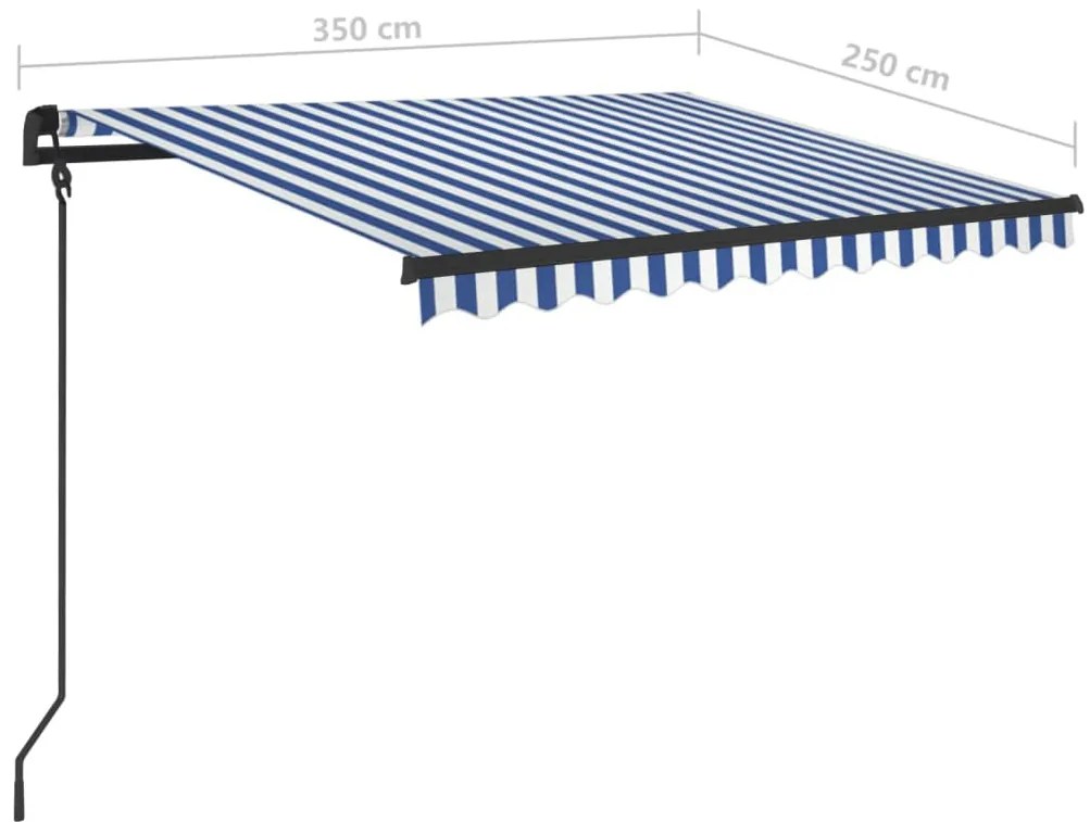 Toldo retrátil manual com postes 3,5x2,5 m azul e branco