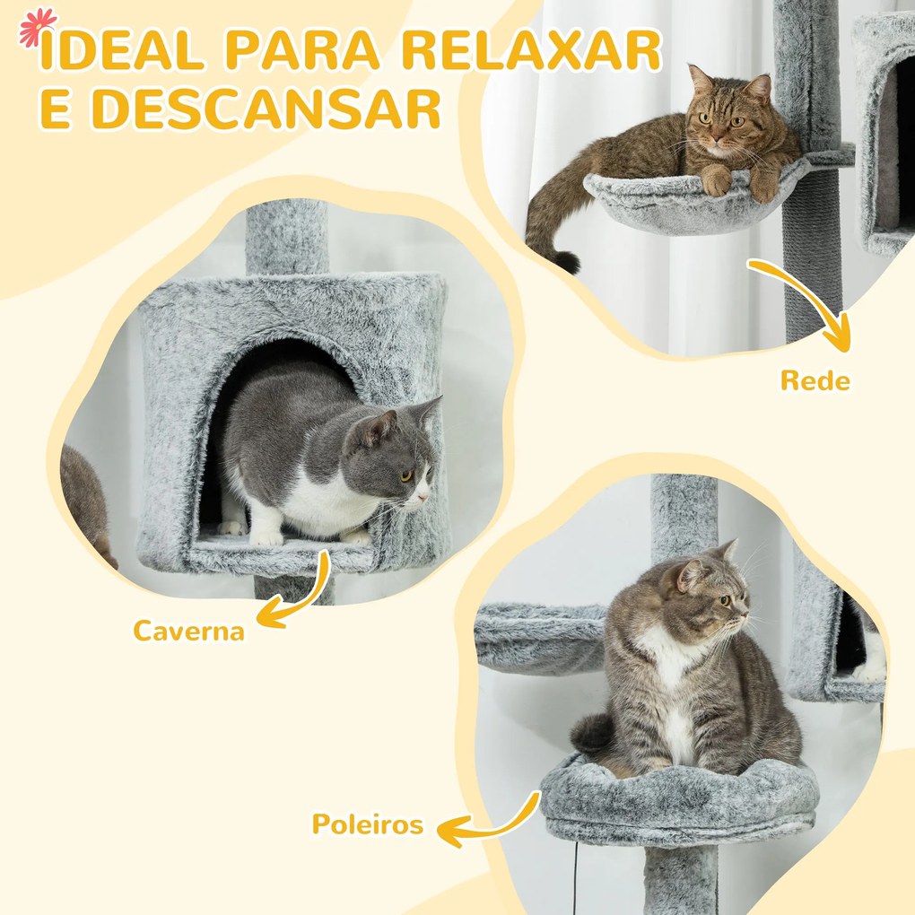 PawHut Arranhador para Gatos de Solo ao Teto de 225-255 cm Arranhador