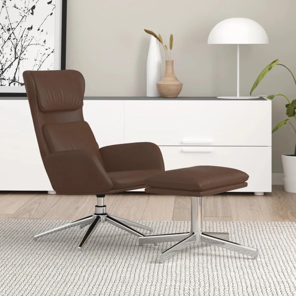 3097832 vidaXL Cadeira descanso c/ banco couro artificial castanho brilhante