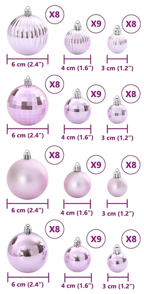 Enfeites de Natal 100 pcs Ø3/4/6 cm rosa