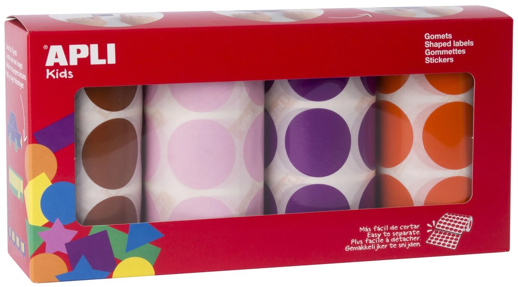 Rolo Autocolantes Pack 4 Cores: Castanho / Rosa / Roxo / Laranja ø 33mm