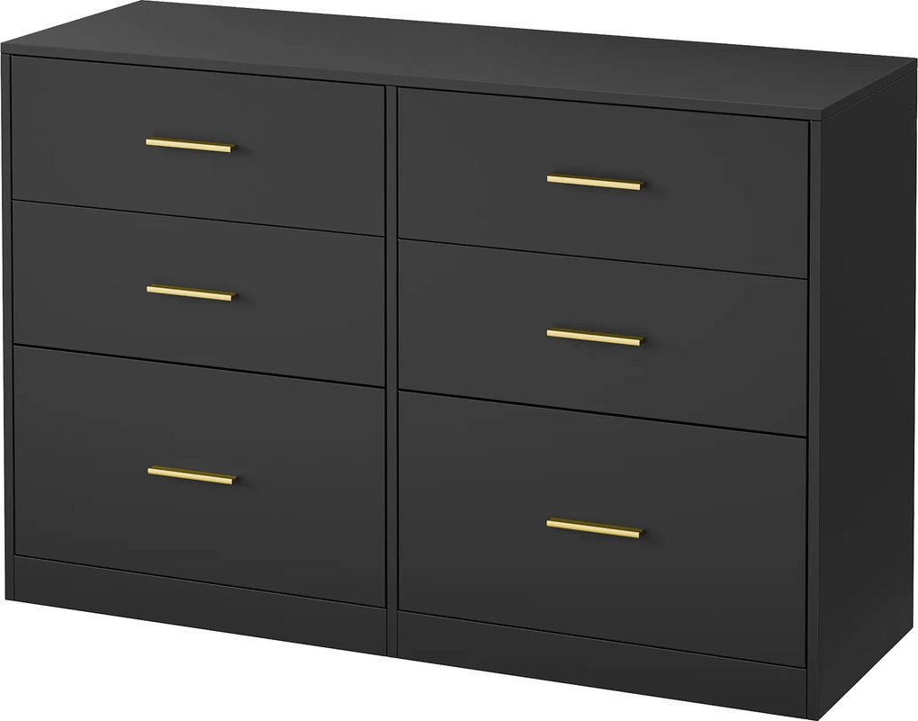 Cómoda com 6 gavetas 40 x 119 x 78 cm, armário de arrumação Preto