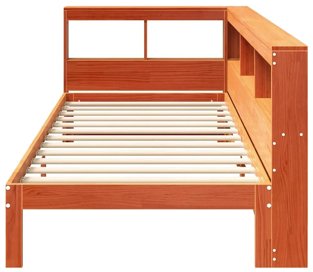 Cama com estante sem colchão 90x200cm pinho maciço castanho-mel