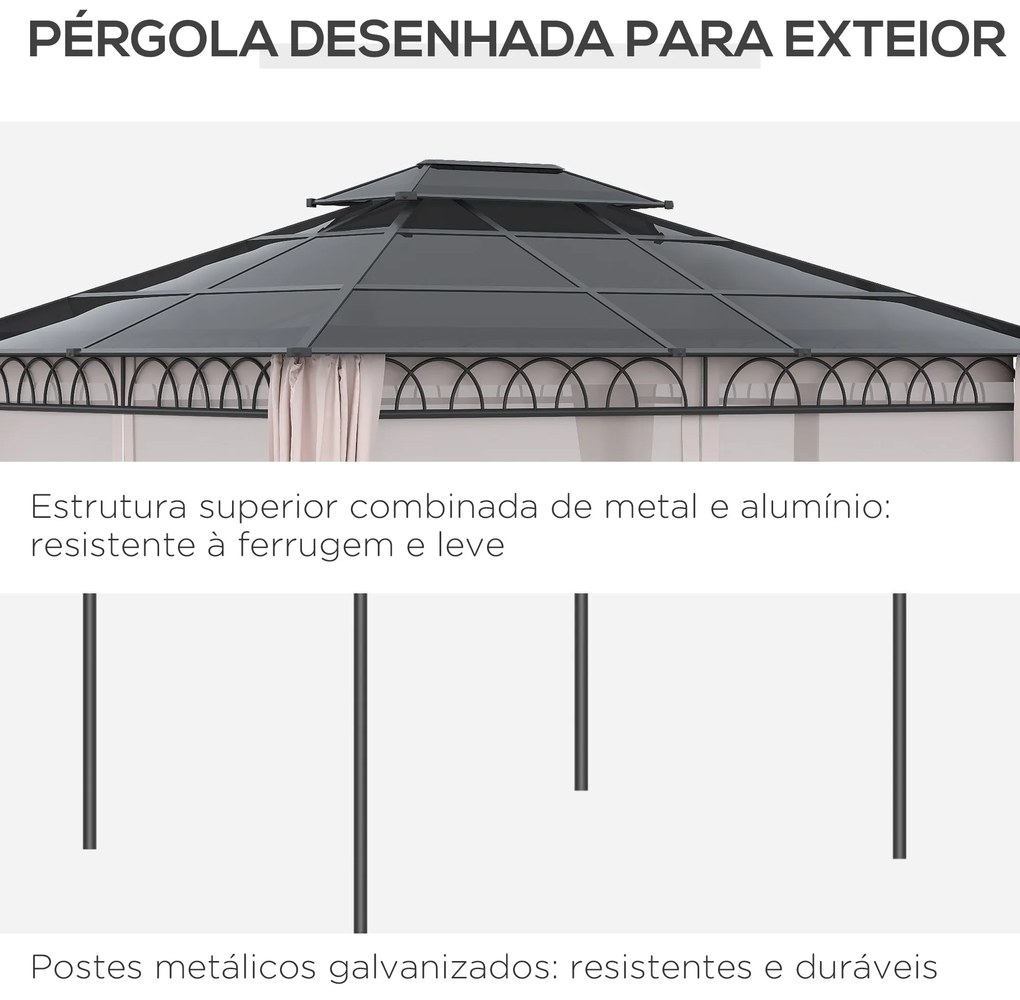 Outsunny Pérgola de Jardim 3,6x3m Pérgola de Exterior com Teto Duplo d