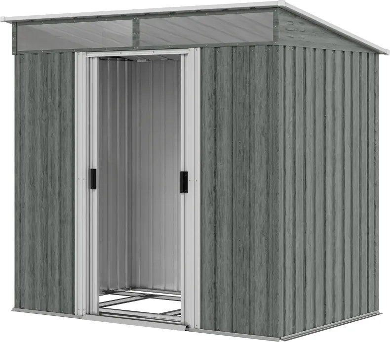Abrigo de Jardim Exterior 2 m² 195x122x181,5 cm Abrigo Metálico com Base SEM CHÃO 2 Portas de Correr Janelas Cinza Claro