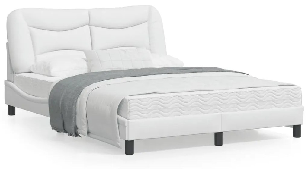 vidaXL Estrutura de cama c/ luzes LED 120x200 cm couro artif. branco