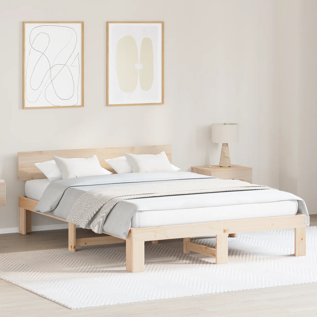 vidaXL Estrado de Cama com Cabeceira 160x200 cm Madeira de Pinho