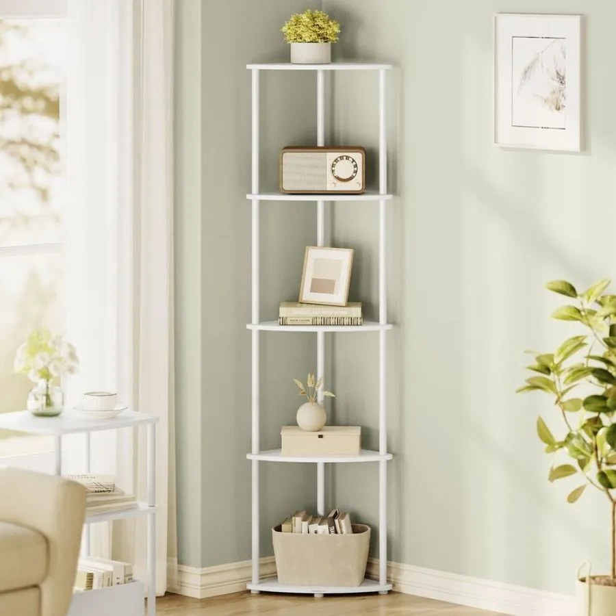 Estante de canto com 5 prateleiras 38,3 x 27 x 139 cm Branco