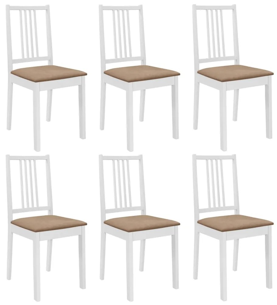Cadeiras de jantar com almofadões 6 pcs madeira maciça branco