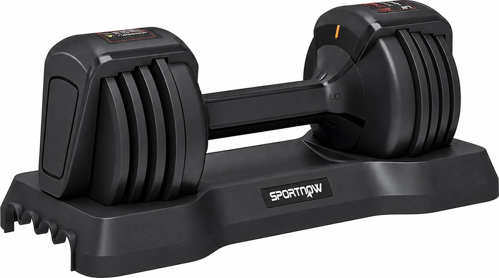 SPORTNOW Haltere Ajustável 11 kg 5 em 1 com Sistema de Ajuste Rápido, Bloqueio de Segurança, Pega Antiderrapante e Base | Aosom Portugal