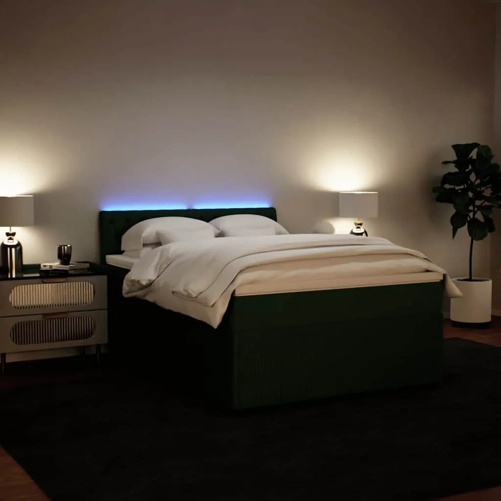 Cama com molas/colchão 140x200 cm veludo verde-escuro