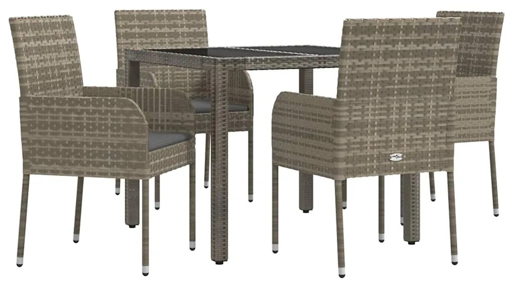 5 pcs conjunto de jantar p/ jardim c/ almofadões vime PE cinza