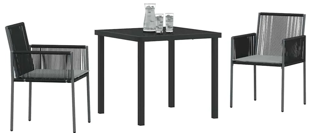 Conjunto de Jantar para Jardim com Almofadas – 3 Peças – Preto – Ratta