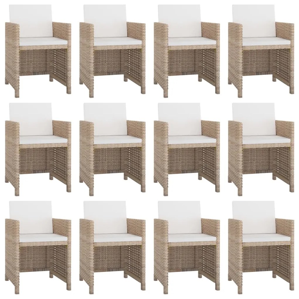 13 pcs conjunto jantar exterior com almofadões vime PE bege