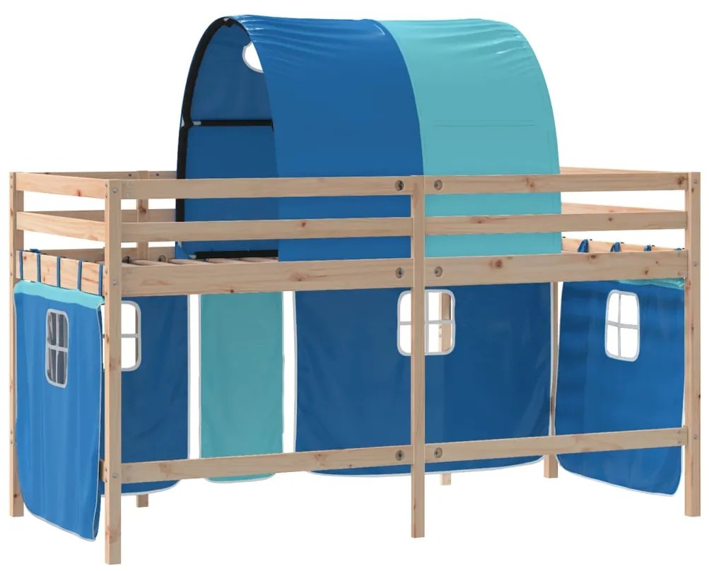 Cama alta para criança com túnel 80x200 cm pinho maciço azul