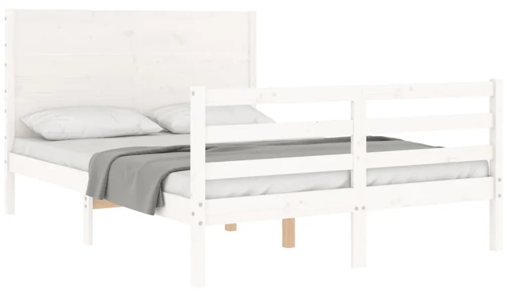 Estrutura de cama com cabeceira 140x200cm madeira maciça branco