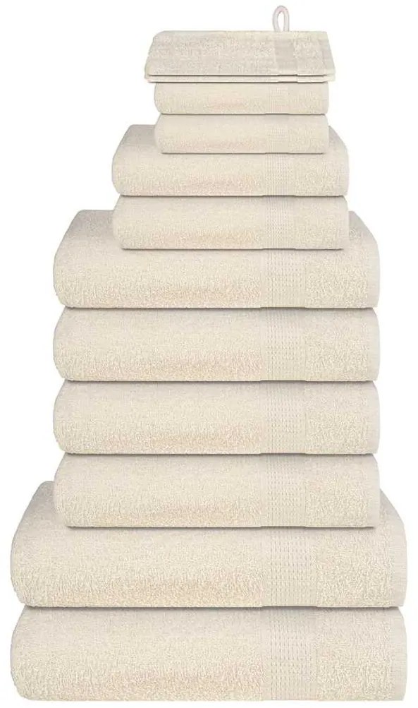 vidaXL 12 pcs Conjunto de toalhas 360 gsm 100% algodão creme