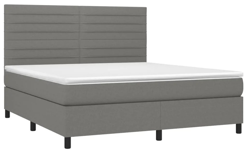 Cama box spring c/ colchão e LED 180x200 cm tecido cinza-escuro