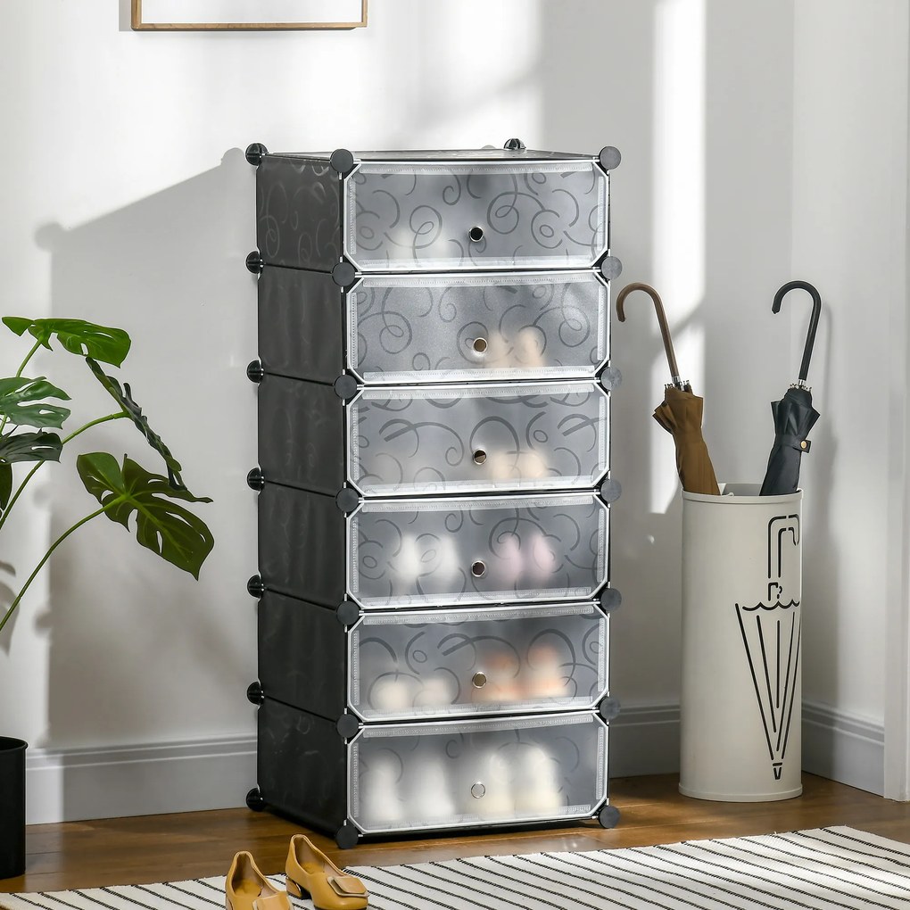 Móvel modular 49 x 36,5 x 108 cm para arrumação de sapatos com 6 cubos retangulares empilháveis - preto