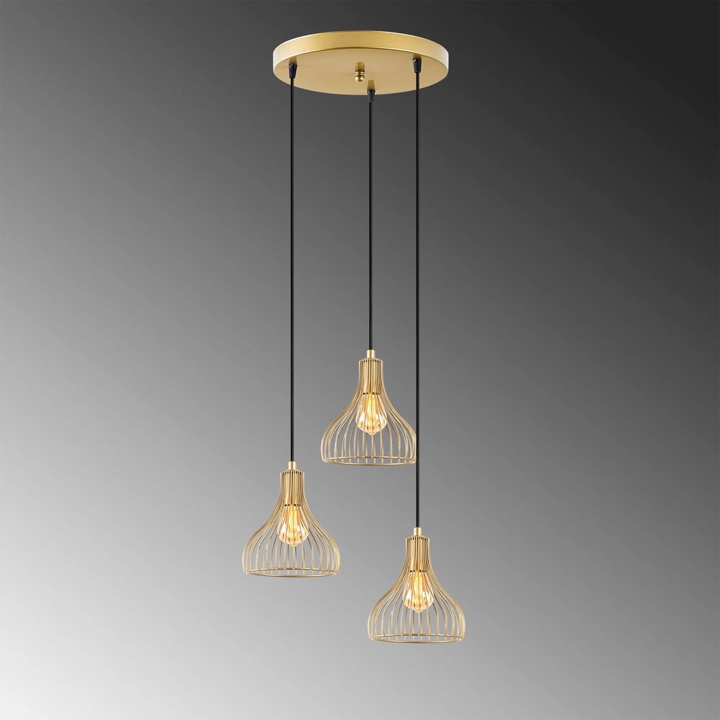 Candeeiro de Teto Telyildo – Dourado Brilhante – 44 x 44 x 117 cm