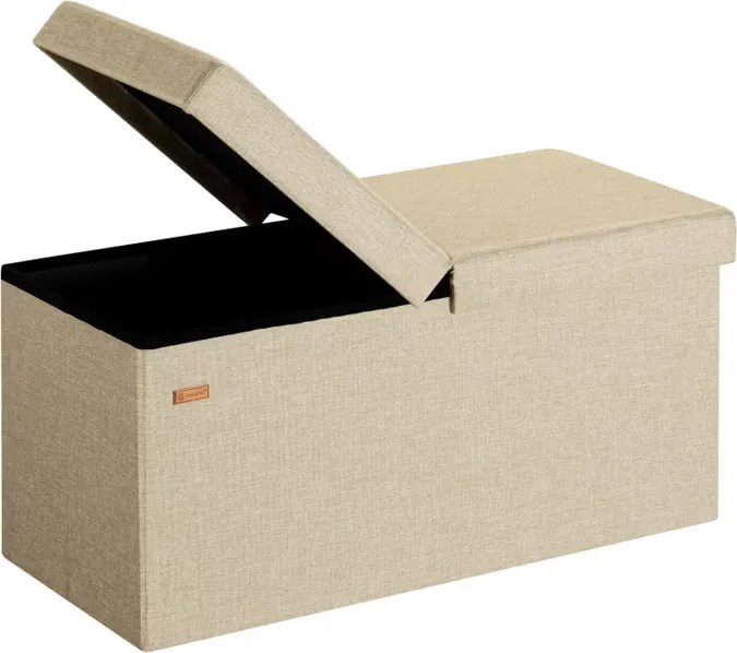 Banco dobrável com tampa articulada e espaço de arrumação 76 x 38 x 38 cm Bege