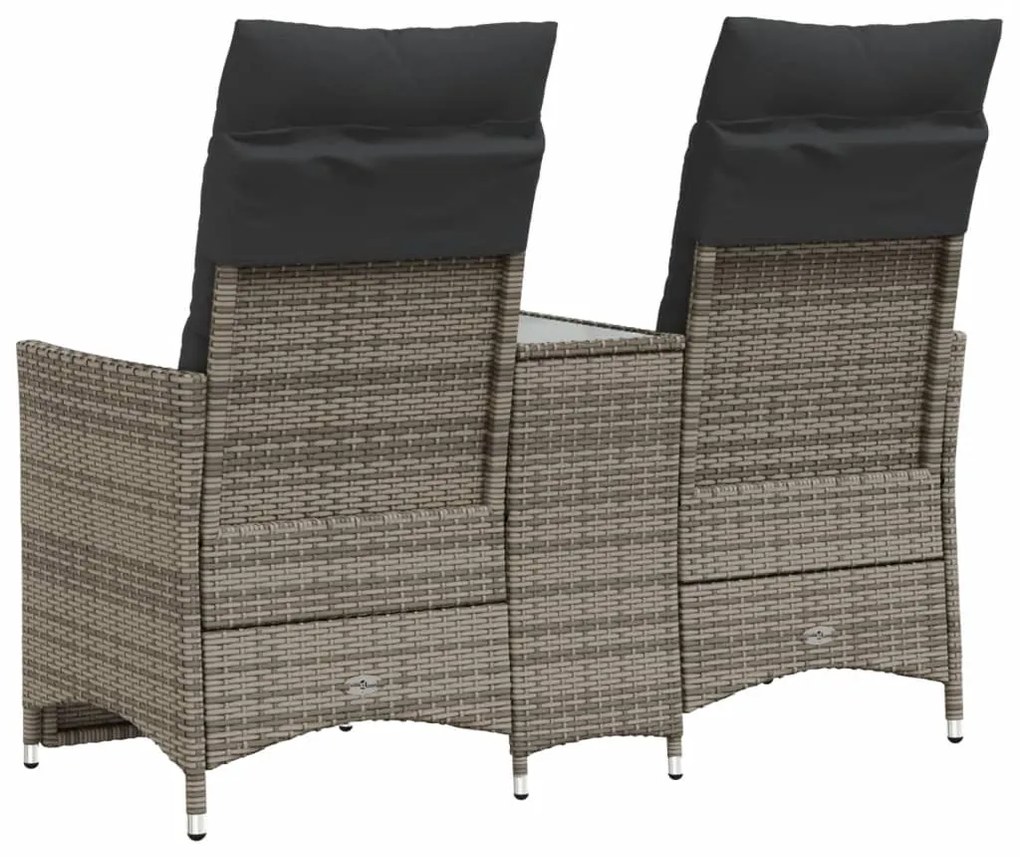Sofá de jardim reclinável 2 lugares com mesa vime PE cinzento