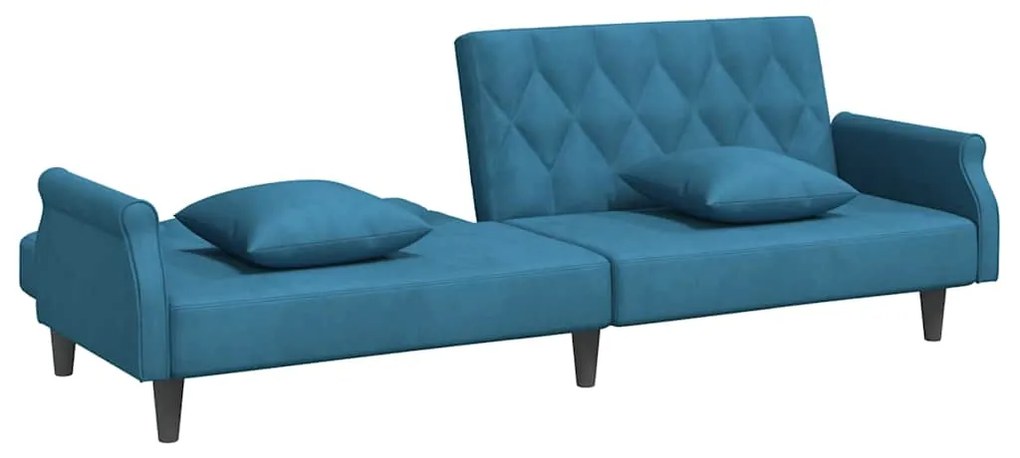 Sofá-cama com apoio de braços veludo azul