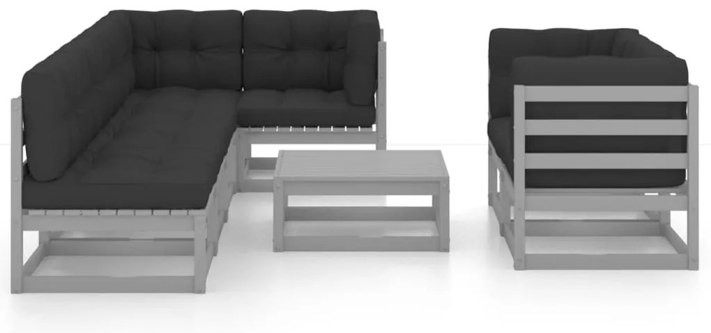 8 pcs conjunto lounge de jardim c/ almofadões pinho maciço