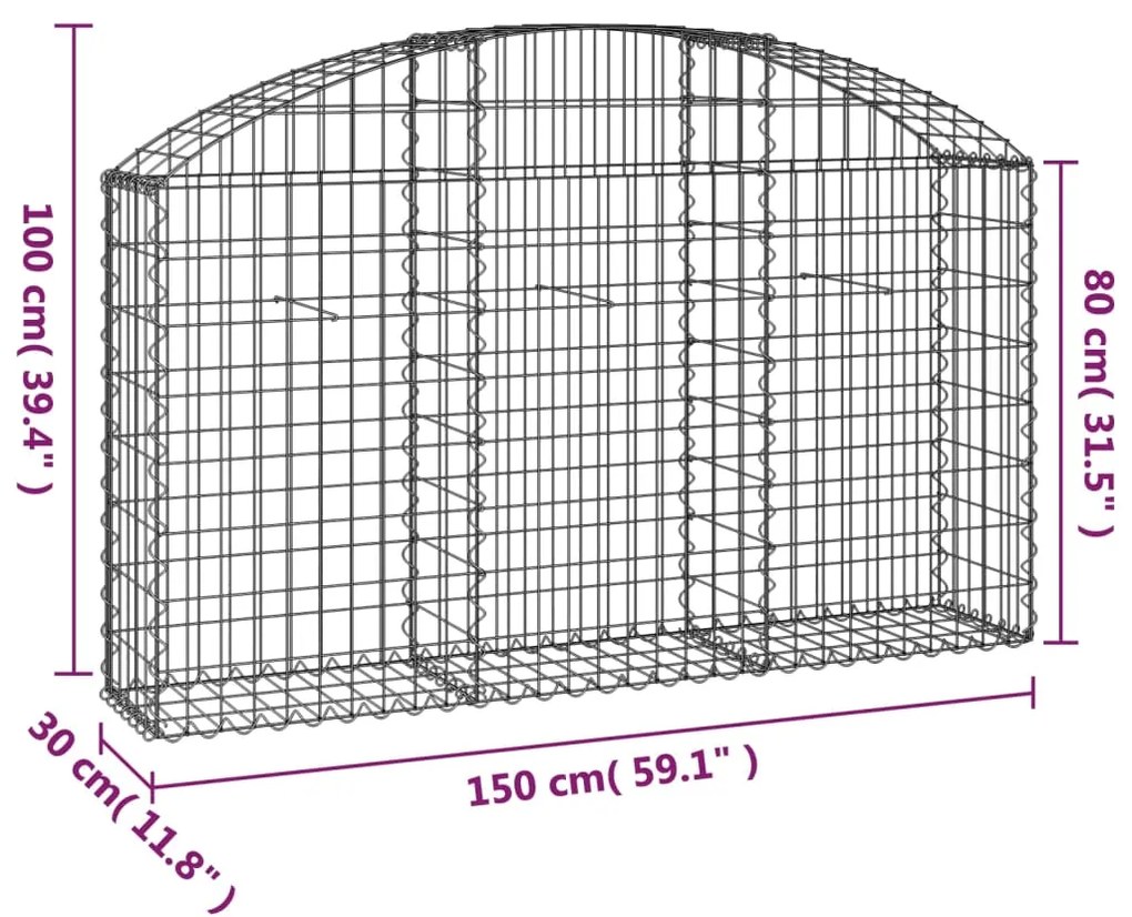 Cesto gabião arqueado 150x30x80/100 cm ferro galvanizado
