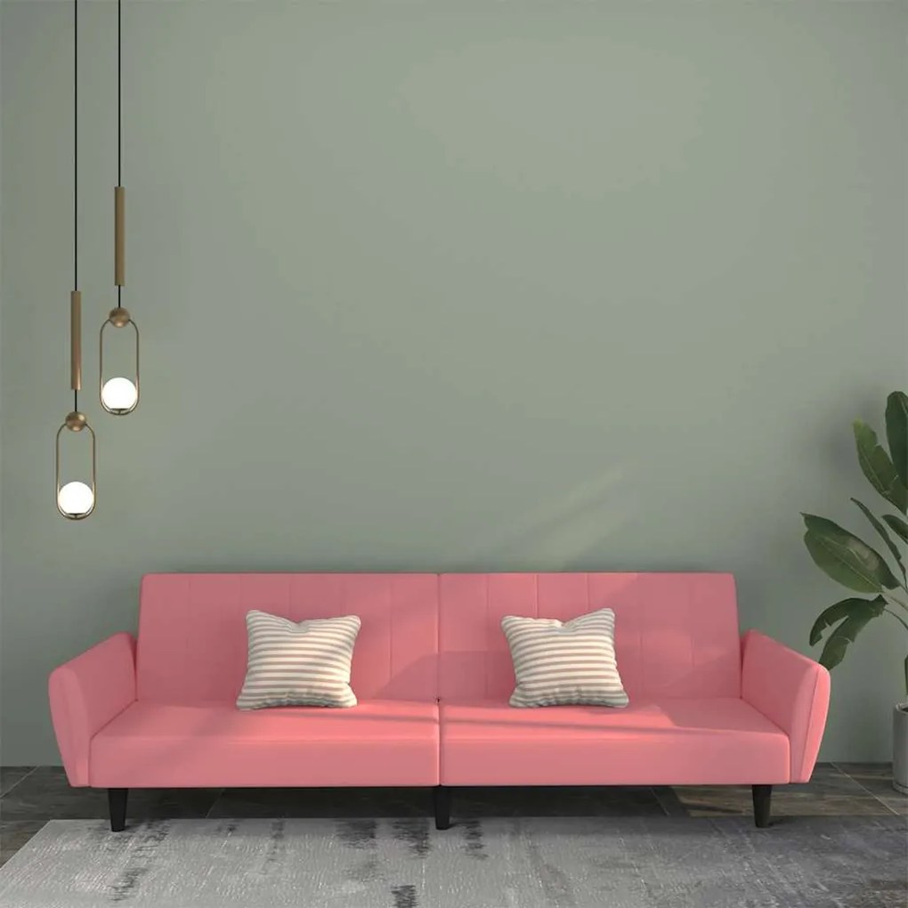 vidaXL Sofá-cama de 2 lugares veludo rosa