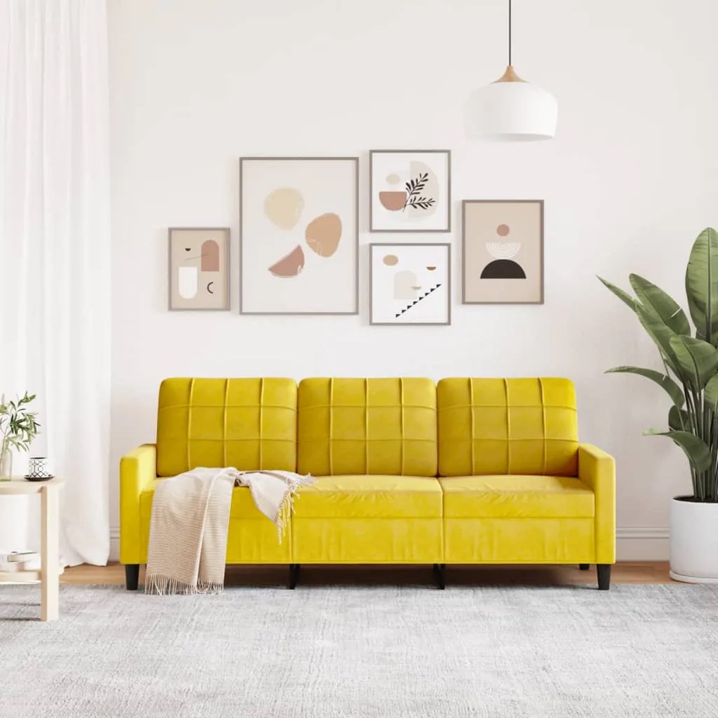 Sofá de 3 lugares 180 cm veludo amarelo