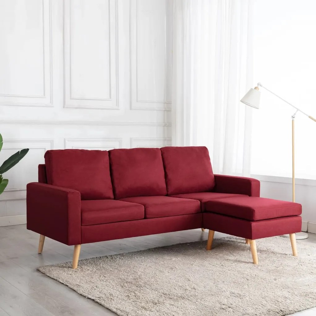 288730 vidaXL Sofá de 3 lugares com apoio de pés tecido vermelho tinto
