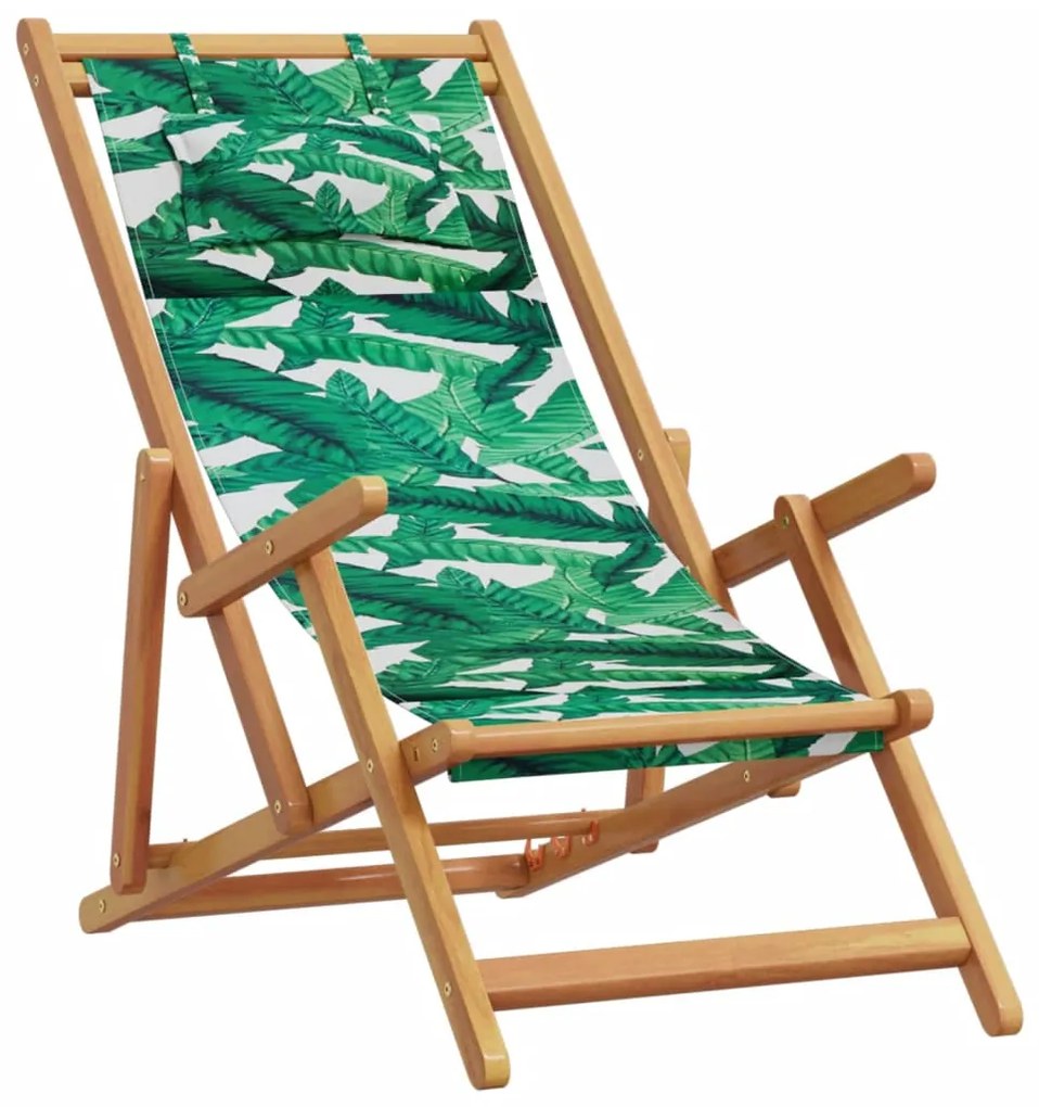 Cadeiras de praia dobráveis 2 pcs tecido/madeira padrão folhas