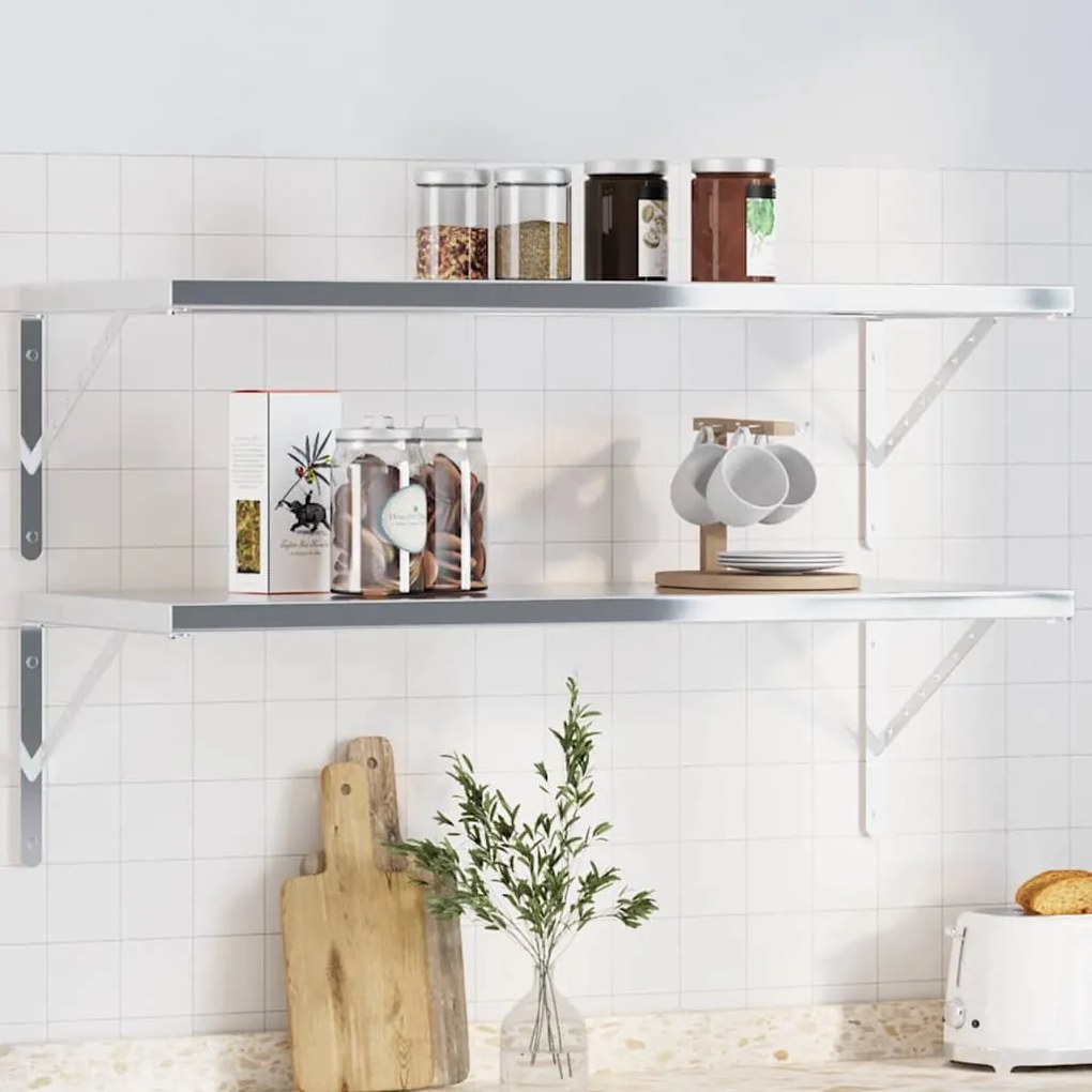 vidaXL Suportes prateleira 4pcs 40x2,5x25 cm aço inoxidável prateado