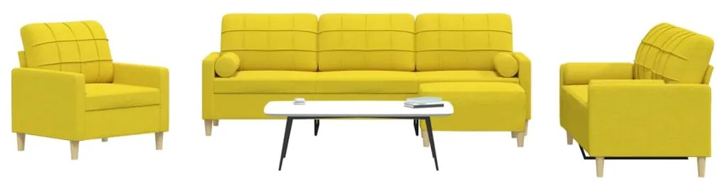 4pcs conjunto sofás c/almofadões/apoio pés tecido amarelo-claro