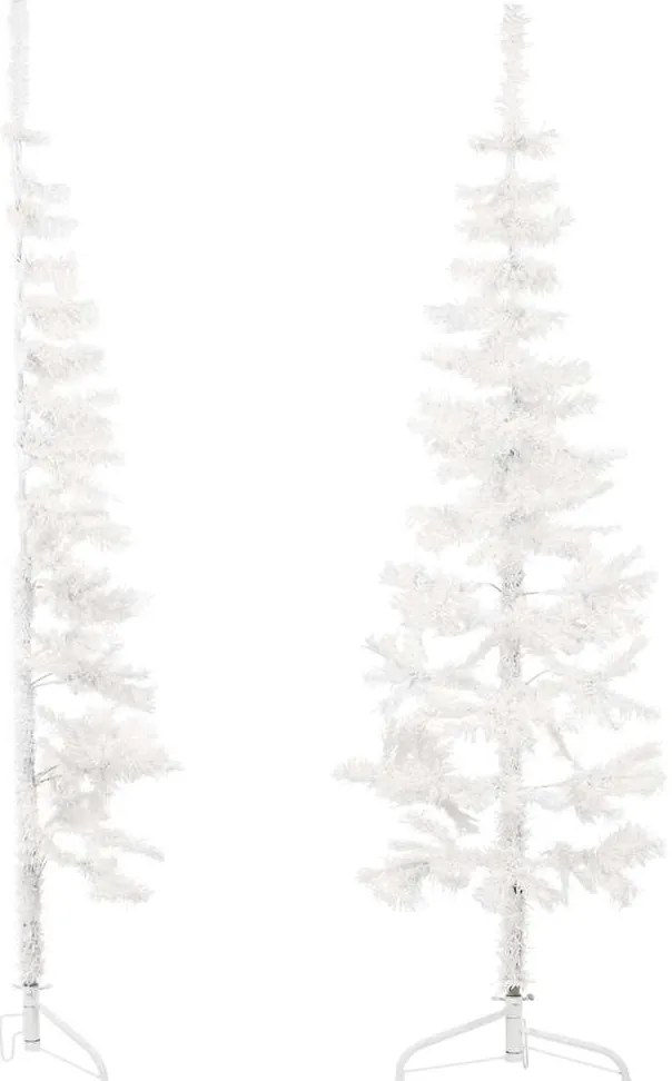 Meia árvore de Natal fina com suporte 120 cm branco