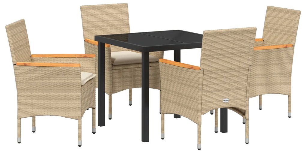 Conjunto de Jantar de Jardim de 5 Peças com Almofadas Bege de Rattan P