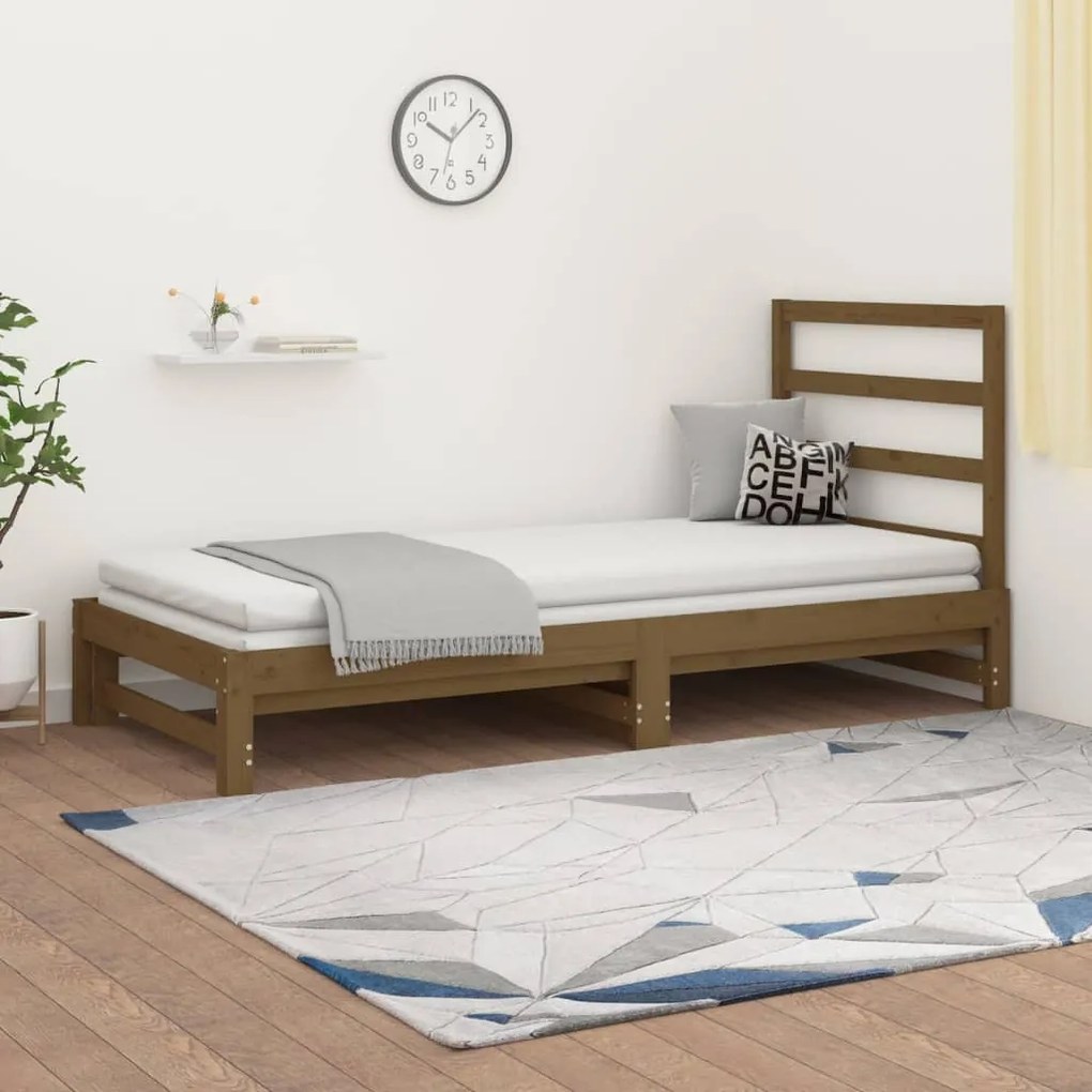 3108315 vidaXL Estrutura sofá-cama de puxar 2x(90x190)cm pinho maciço castanho