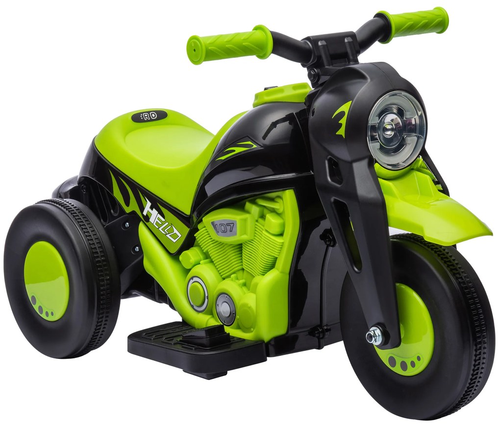 AIYAPLAY Mota Elétrica para Crianças Mota a Bateria 6V com Função de Bolhas Farol Música Motocicleta para Crianças com Velocidade 3km/h Carga 30 kg Verde