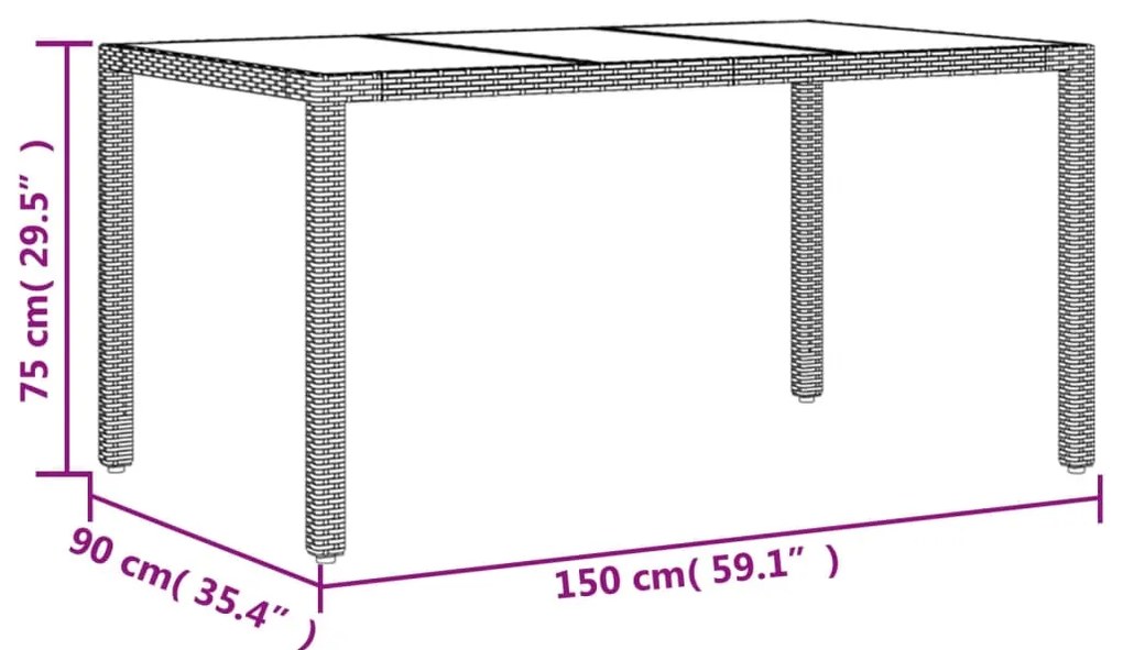 7 pcs conjunto jantar jardim c/ almofadões vime PE/acácia bege