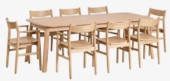 Conjunto De Mesa Extensível 220-320x95 Cm Treveris E 8 Cadeiras De Jantar Em Madeira De Carvalho Mireita Castanho Roble - Sklum