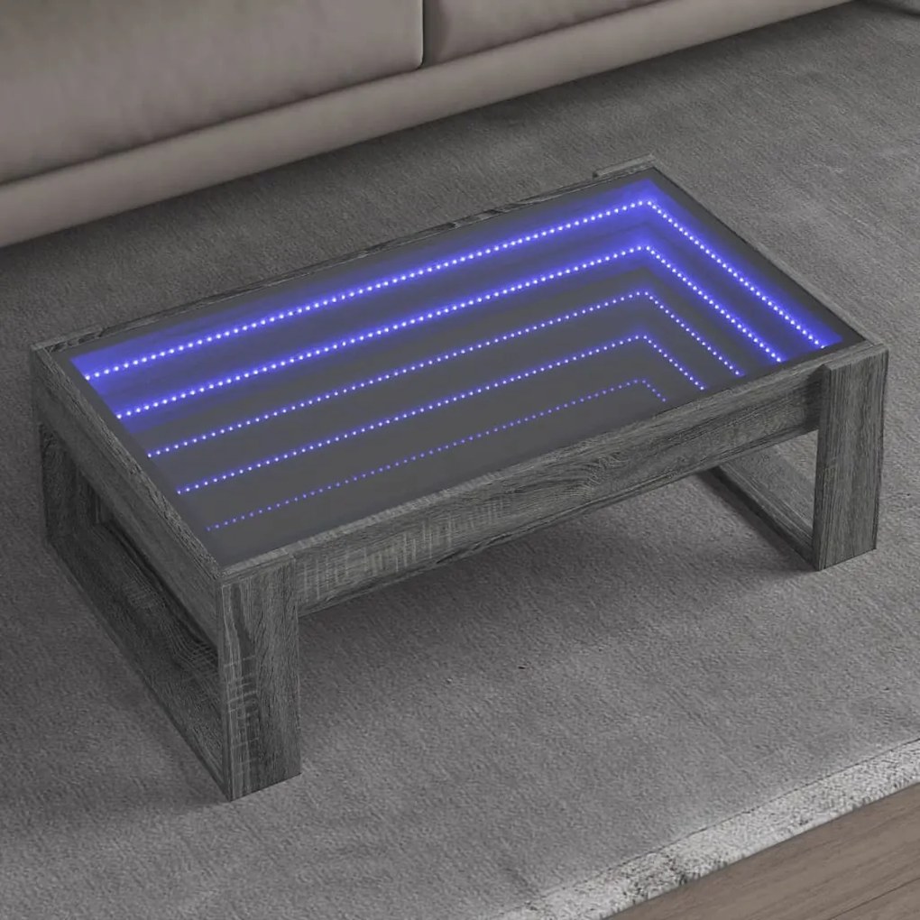 vidaXL Mesa de centro luzes LED Infinity 90x53x30 cm cinzento sonoma