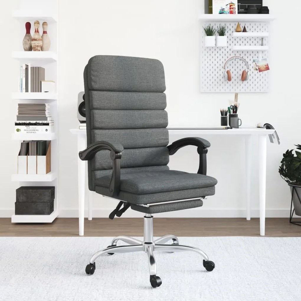 vidaXL Cadeira massagens escritório reclinável tecido cinzento-escuro