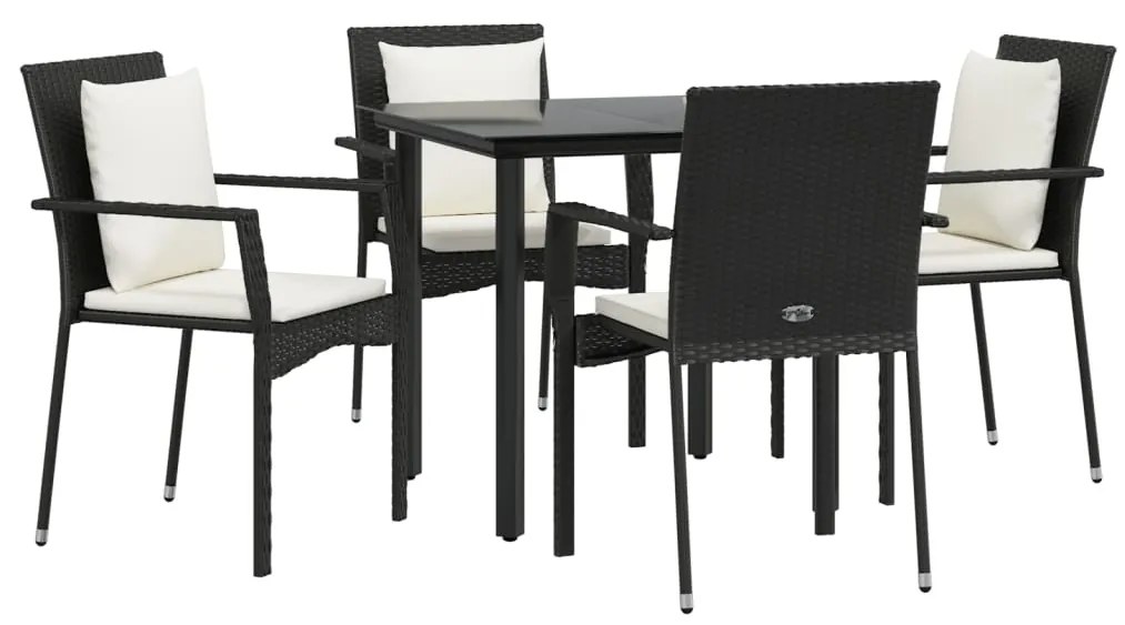 5 pcs conjunto de jantar p/ jardim c/ almofadões vime PE preto