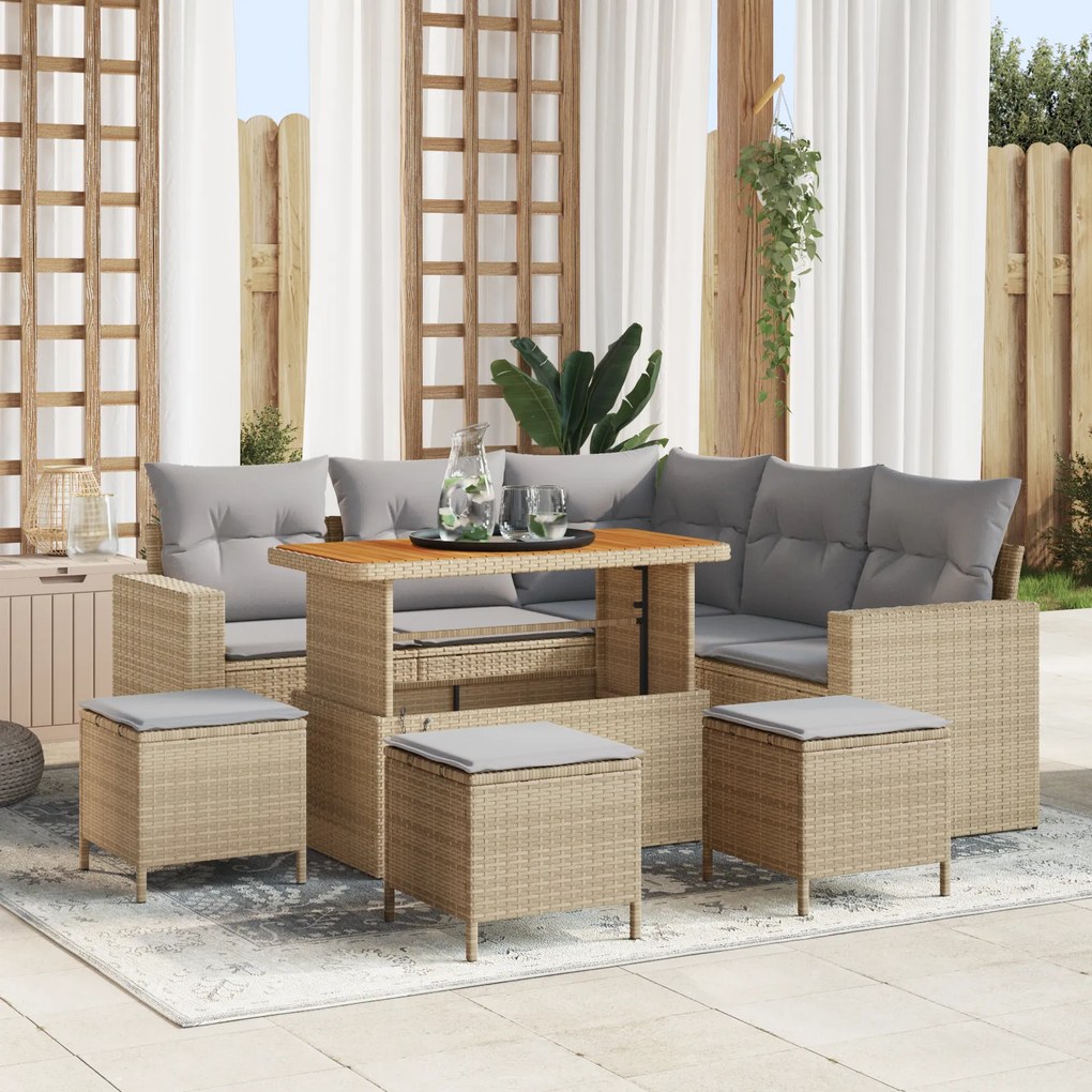 Conjunto de Sofás de Jardim vidaXL com Almofadas Bege Rattan Poliéster