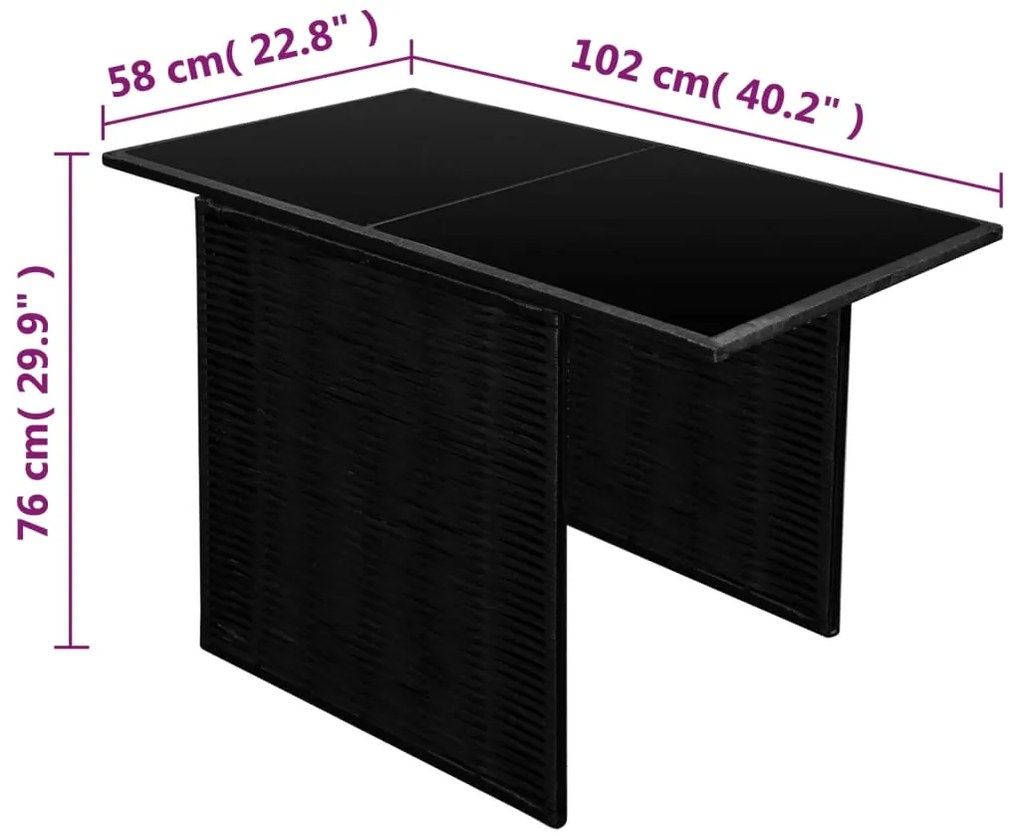 3 pcs conjunto bistrô com almofadões vime PE preto